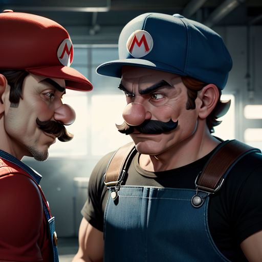 two animated men with mustaches and hats on their heads, one with a mustache and the other with a mustache