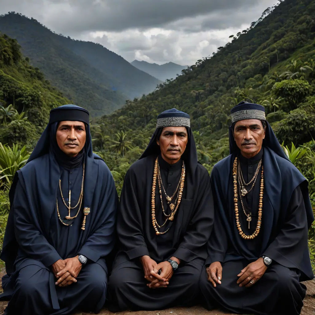 three men sitting on a rock in front of a mountain range with a cloudy sky in the background and a valley in the background, David LaChapelle, sumatraism, an album cover, award - winning photography