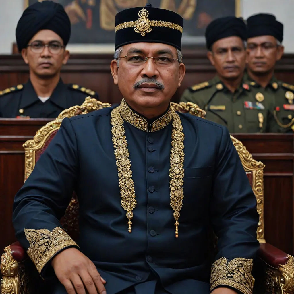 a man in a black suit sitting in a chair with other men in uniform behind him in a room, Abidin Dino, regionalism, a character portrait, regal