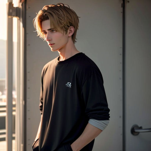 a young man standing in front of a building with his hands in his pockets and his head tilted back