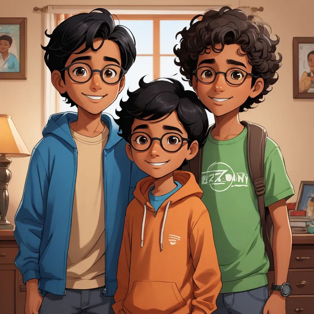 a couple of kids standing next to each other in a room with a lamp on the table and a picture on the wall, sots art, concept art, Everett Warner, official art