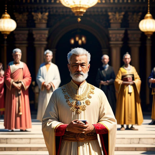 a man in a priest's outfit standing in front of a group of men in robes and robes