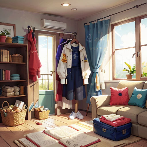 a living room with a couch, books, and a book shelf filled with books and other items on it