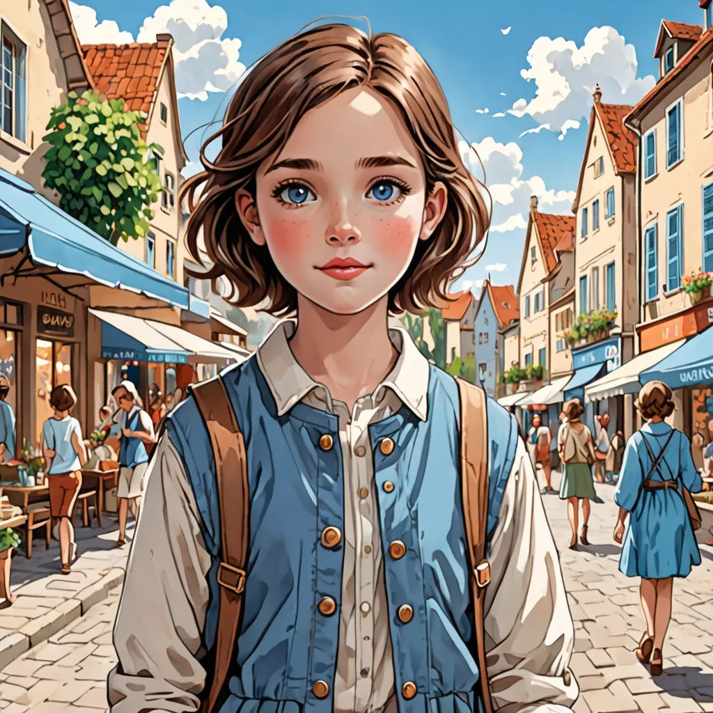 a girl in a blue dress is standing in a street with a blue umbrella and buildings in the background, fantasy art, a detailed painting, Artgerm, rossdraws global illumination