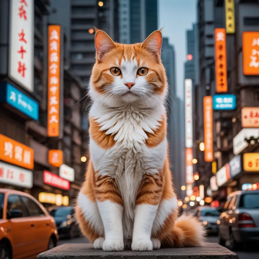 a cat sitting on a ledge in a city at night time with neon signs in the background and a car driving by, renaissance, a character portrait, Adrian Zingg, award - winning photography