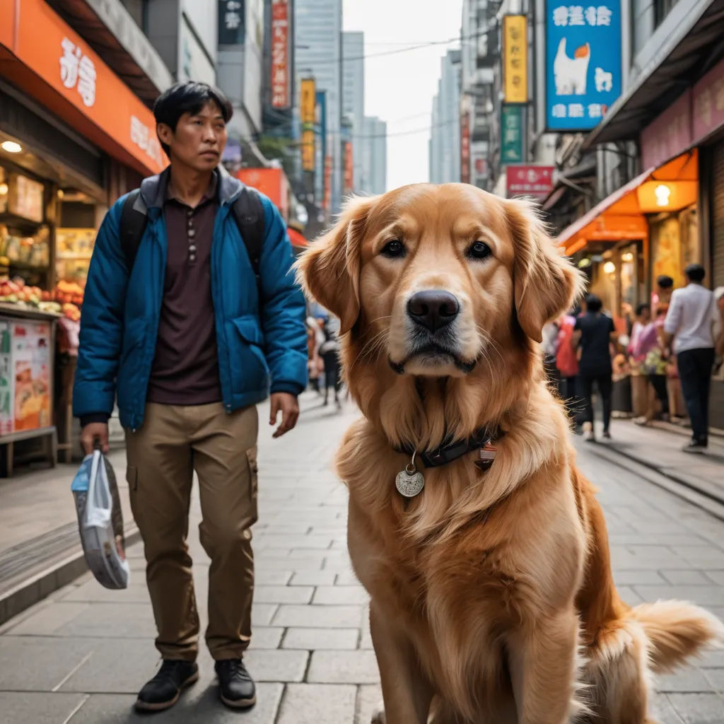 a man walking down a street with a dog on his lap and a man walking down the street with a bag, neoism, a stock photo, Cui Bai, award - winning photo