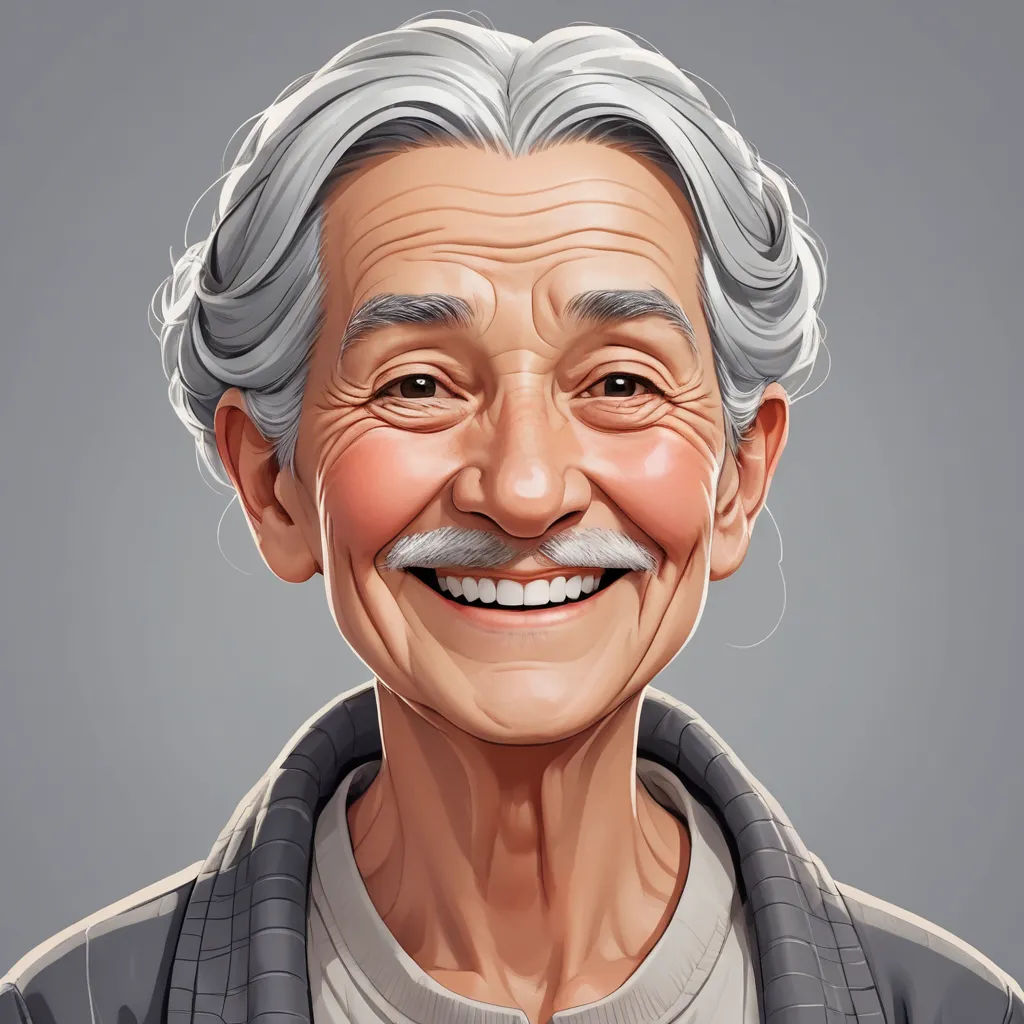a caricature of an older man with a mustache and a gray jacket on, smiling at the camera, photorealism, a character portrait, Andrey Esionov, hyper realistic face