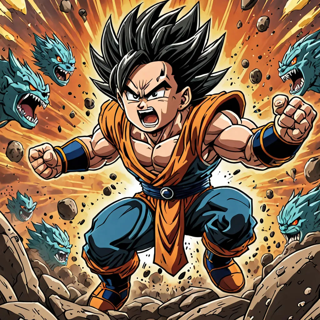 a cartoon character with a dragon face and a fist in his hand, with a background of rocks and rocks, sots art, poster art, Akira Toriyama, official art