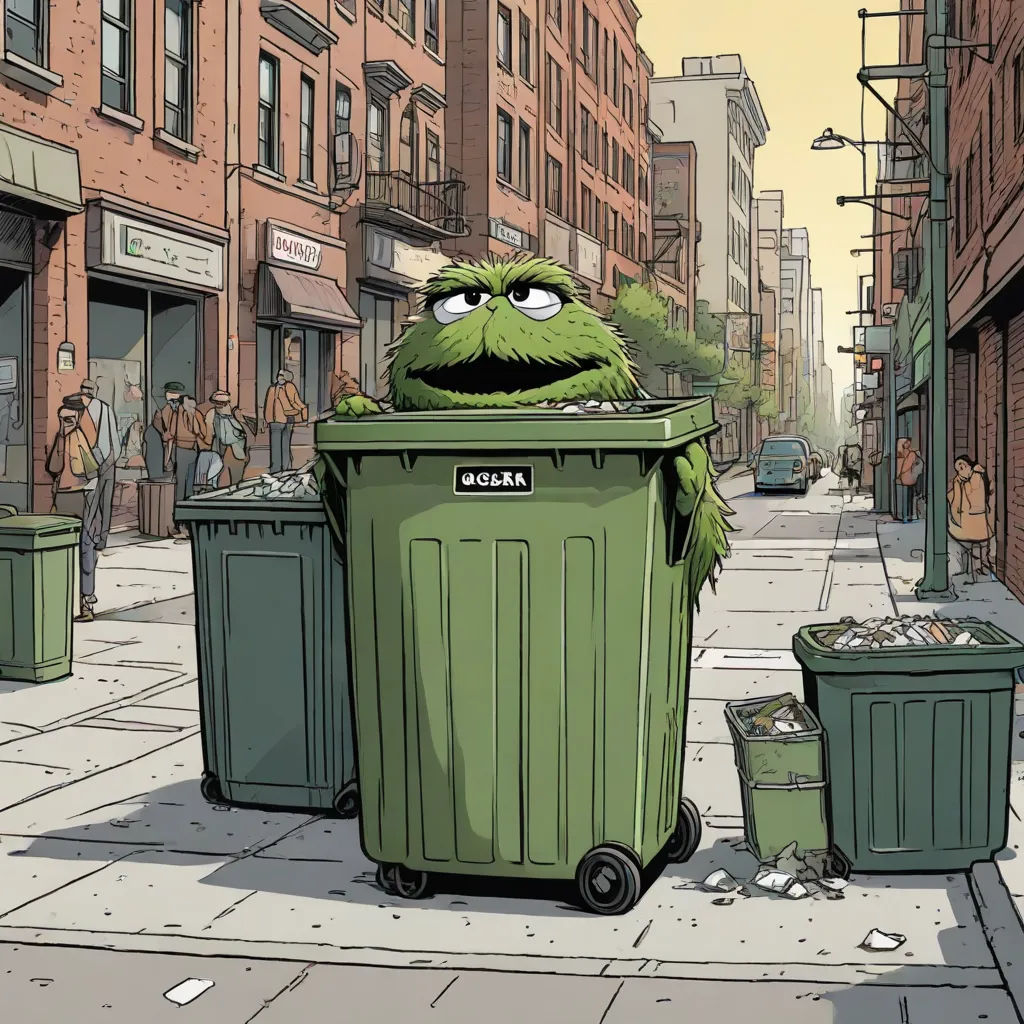 a cartoon of a green trash can with a sad face on it's face and a green trash can with a sad face on it's face, ashcan school, a comic book panel, Asaf Hanuka, josan gonzales and dan mumford