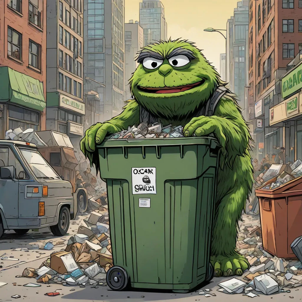 a cartoon of a green monster with a trash can in a garbage can filled with trash in a city, ashcan school, a comic book panel, Chris LaBrooy, gritty