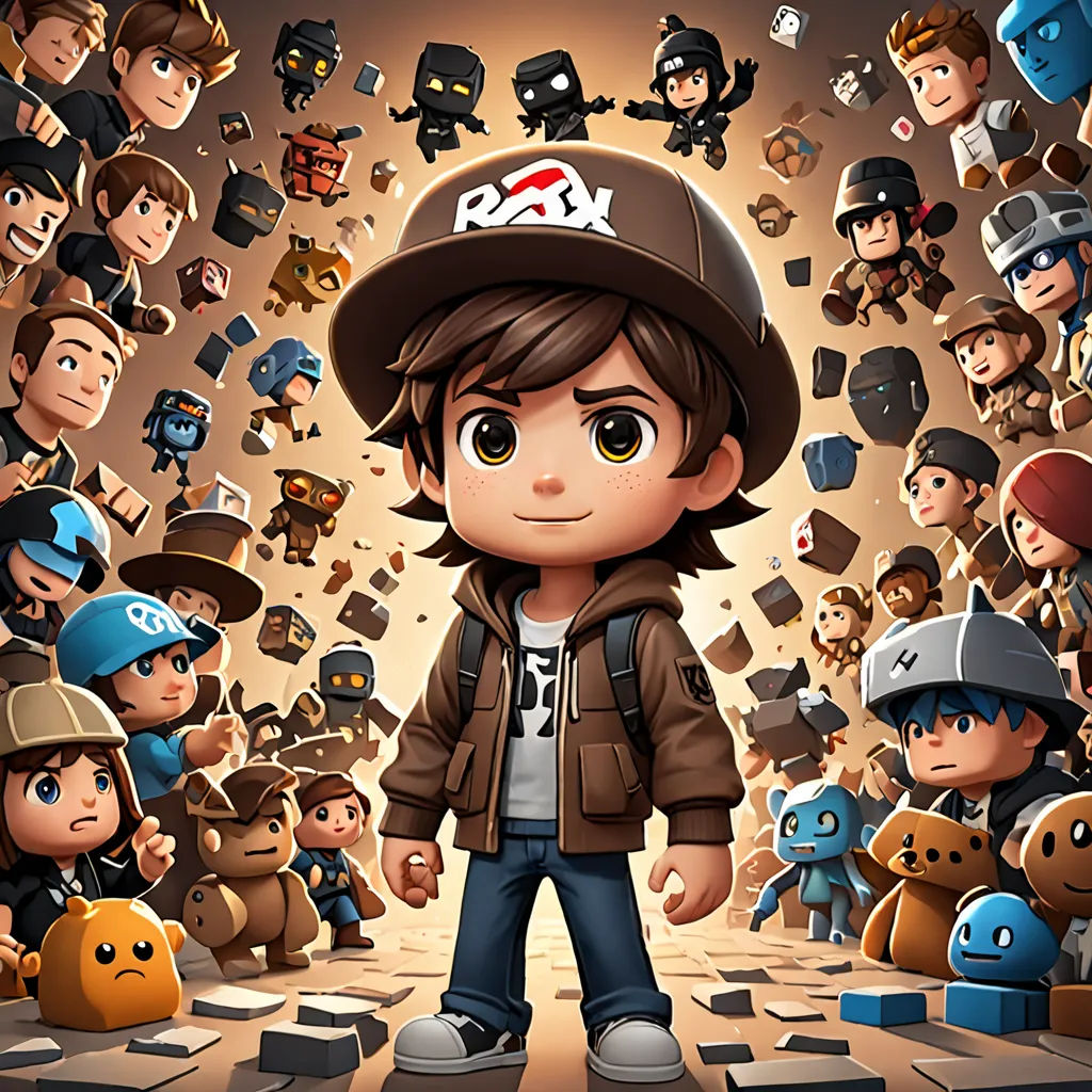 a boy in a hat standing in front of a bunch of toys and people in a room with a wall of toys, pixel art, a character portrait, Adam Rex, key art
