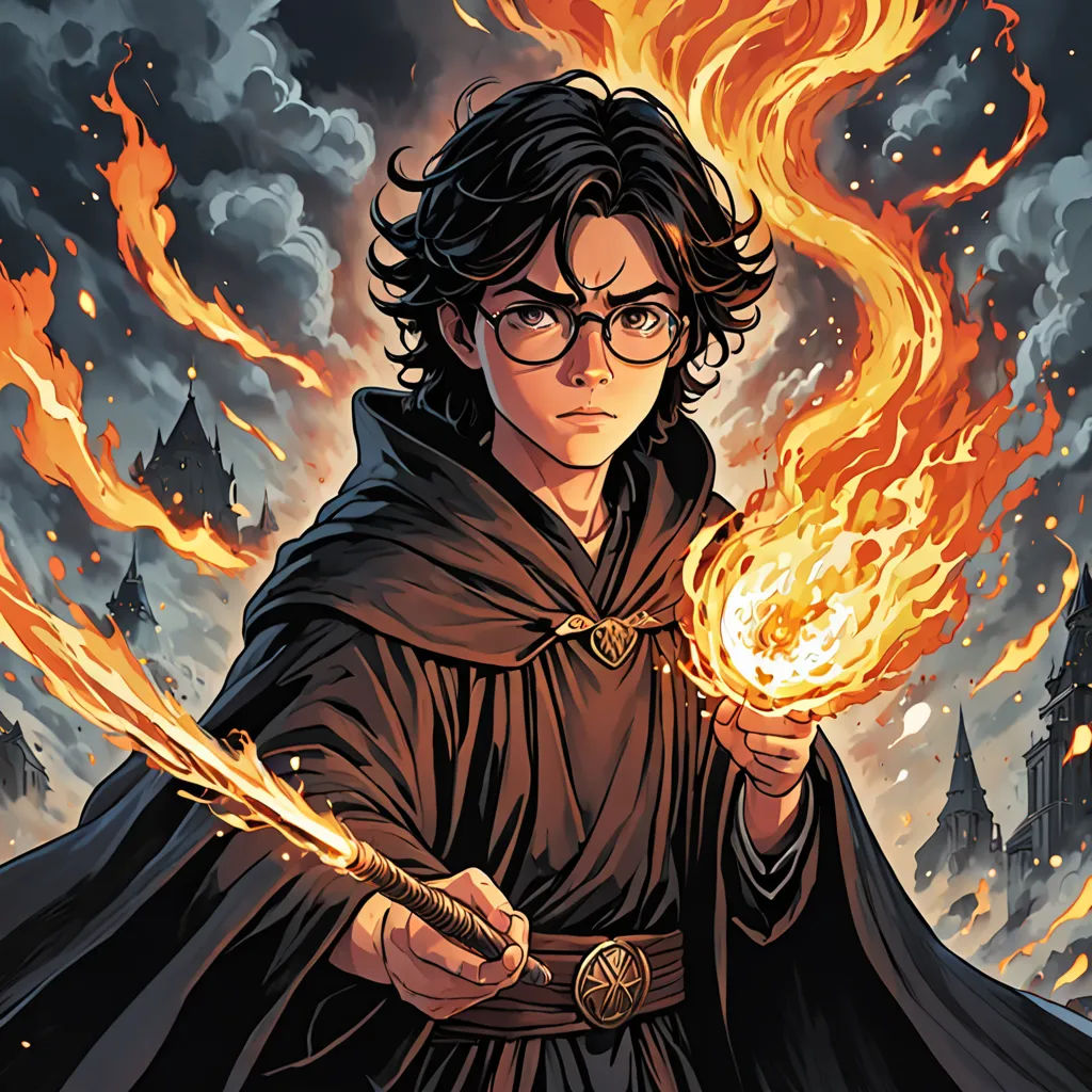 a man in a robe holding a fire ball in his hand and a sword in his hand with a castle in the background, fantasy art, a character portrait, Cedric Seaut (Keos Masons), official art