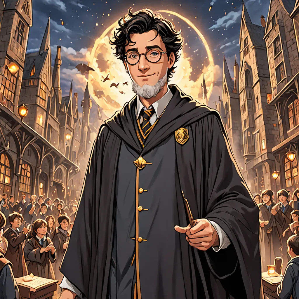 a cartoon of a wizard in front of a crowd of people in a wizard's costume with a full moon in the background, rayonism, a character portrait, Cedric Seaut (Keos Masons), official art