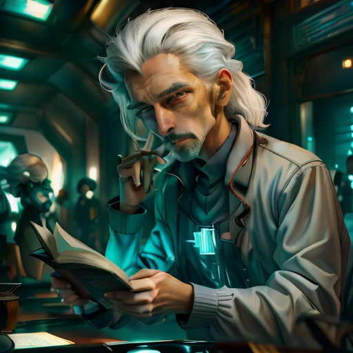 a man reading a book while holding a pipe in his hand and looking at a book in his hand