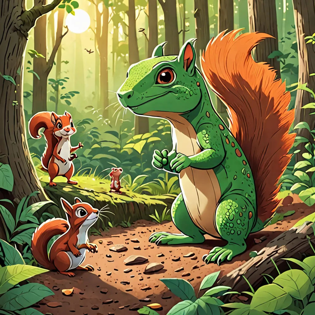 a group of animals that are standing in the dirt near trees and leaves on a path in the woods, sots art, a storybook illustration, Chris LaBrooy, official art