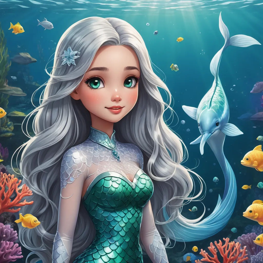 a mermaid with long hair and a fish in the water, surrounded by corals and other marine life, fantasy art, computer graphics, Daphne McClure, highly detailed digital painting