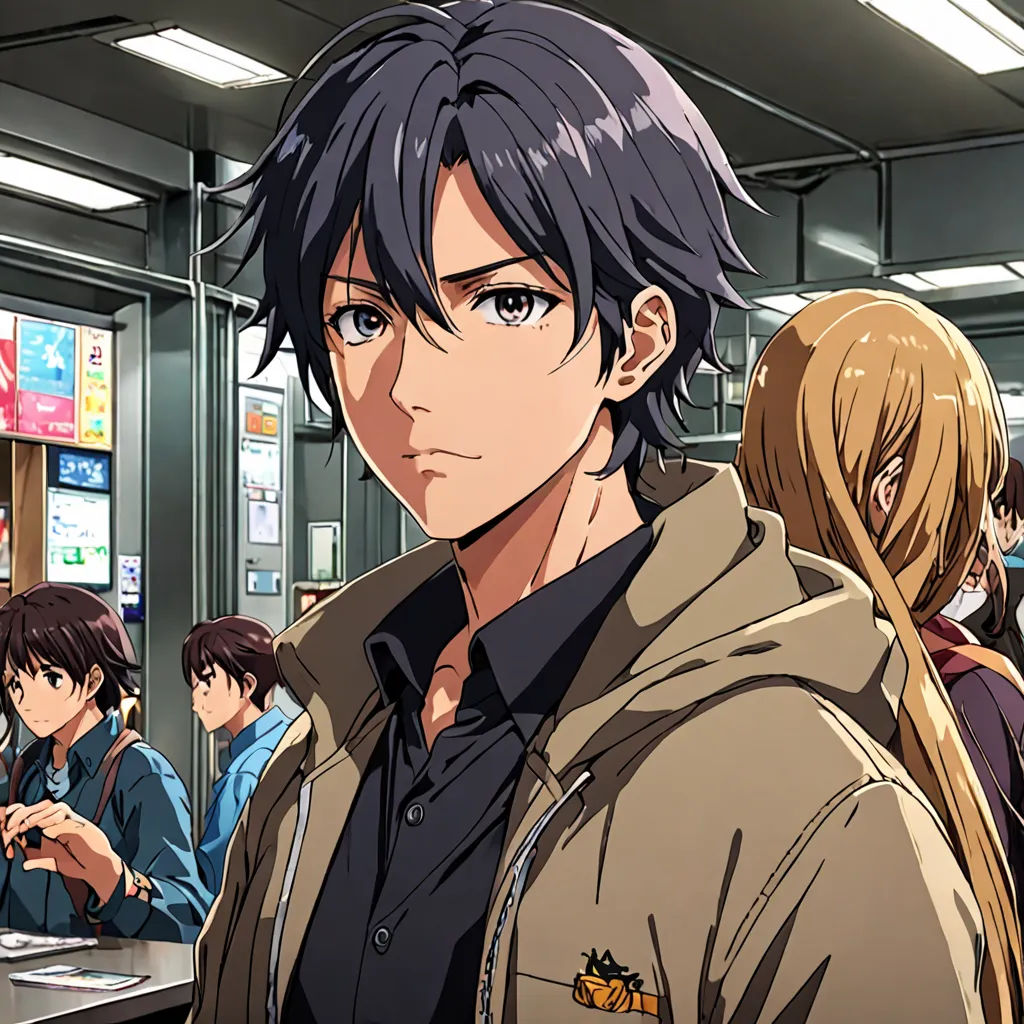 a man in a crowd of people in a room with a sign that says, no one is watching, sots art, a character portrait, Aguri Uchida, official art