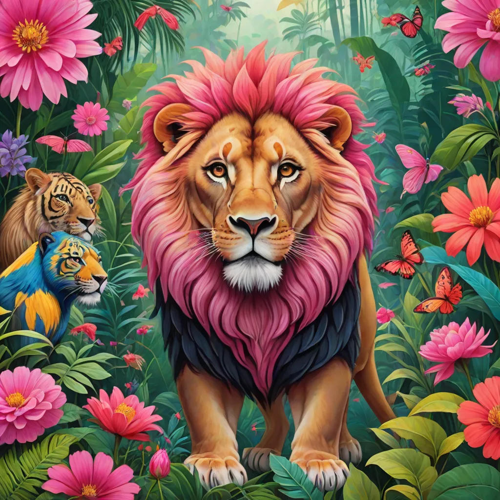 Brave Lion Saves the Pink Flower