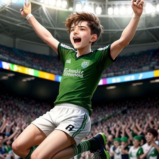 a young man is jumping in the air with his arms in the air and his hands in the air