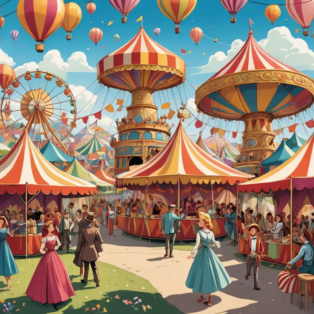 a painting of a carnival with people in it and a carousel in the background with people in the foreground, magic realism, a detailed matte painting, Chris LaBrooy, matte drawing