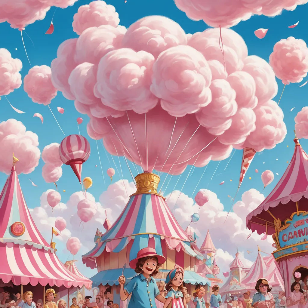 a cartoon of a carnival with a woman in a blue dress and a man in a pink suit and hat, pop surrealism, a storybook illustration, Chris LaBrooy, highly detailed digital painting