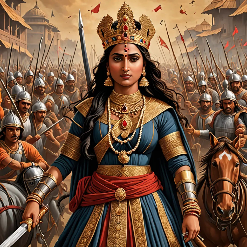 a painting of a woman in a crown and a group of men in armor with horses and horses behind her, feminist art, a detailed painting, Ella Guru, official art