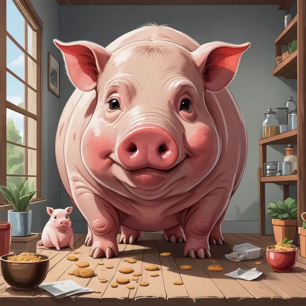 a pig and a pig pig are standing in a room with a window and a bowl of cookies on the floor, fantastic realism, a storybook illustration, Chris LaBrooy, storybook illustration