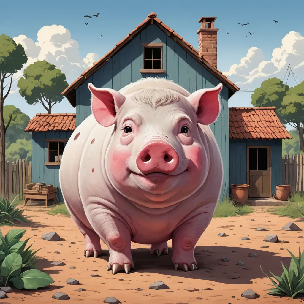 a pig standing in front of a house with a bird flying overhead and a bird flying overhead above it, fantastic realism, a storybook illustration, Chris LaBrooy, ultra realistic illustration