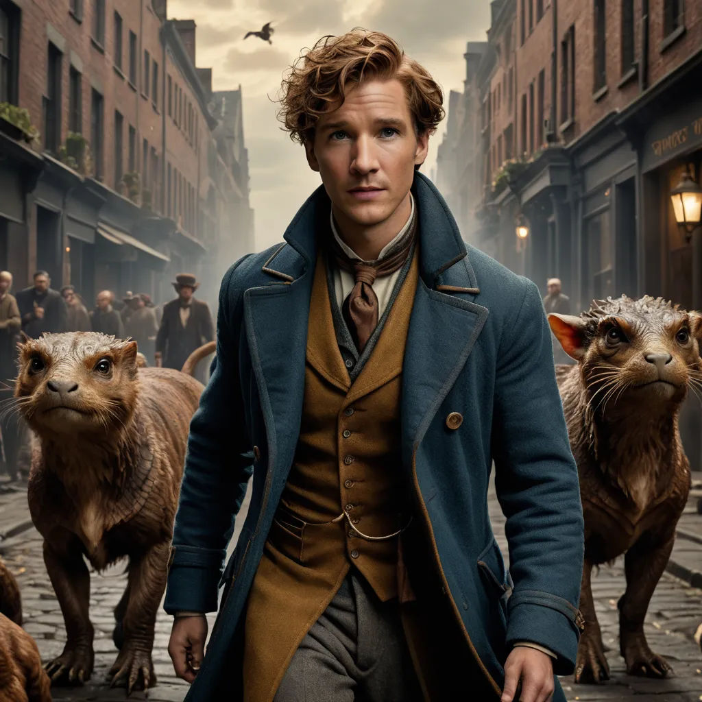 a man in a coat and tie walking down a street with other animals in the background and a bird flying overhead, arts and crafts movement, a character portrait, Ed Benedict, promotional image