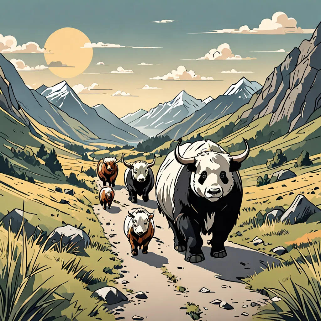Panda and the Highland Cows