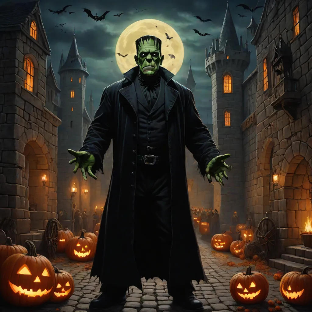 Happy Halloween with Frankenstein, the Wolfman, Witches, and Goblins