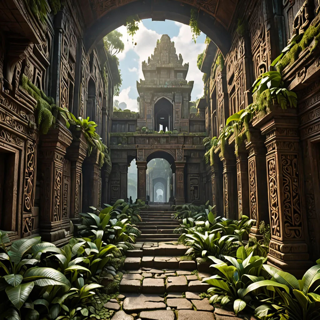a large archway with a clock tower in the background and plants growing on the ground in front of it, fantasy art, a detailed matte painting, Chris LaBrooy, unreal 5