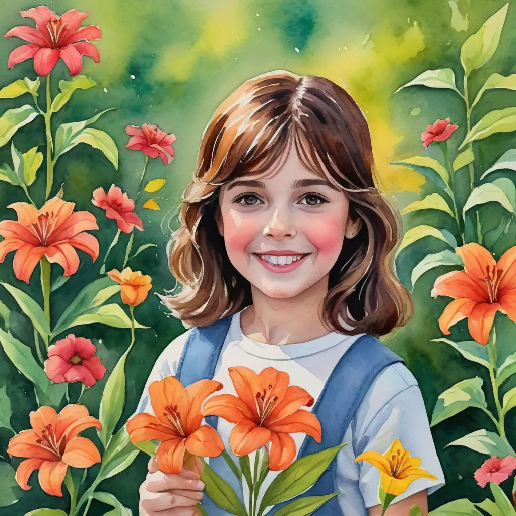 a painting of a girl holding flowers in a field of flowers with a green background and a green background, photorealism, an ultrafine detailed painting, Claire Hummel, in gouache detailed paintings
