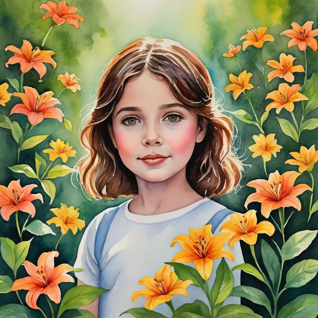 a painting of a girl surrounded by flowers and leaves, with a green background and a yellow flower in the foreground, figurative art, an ultrafine detailed painting, Elinor Proby Adams, detailed painting