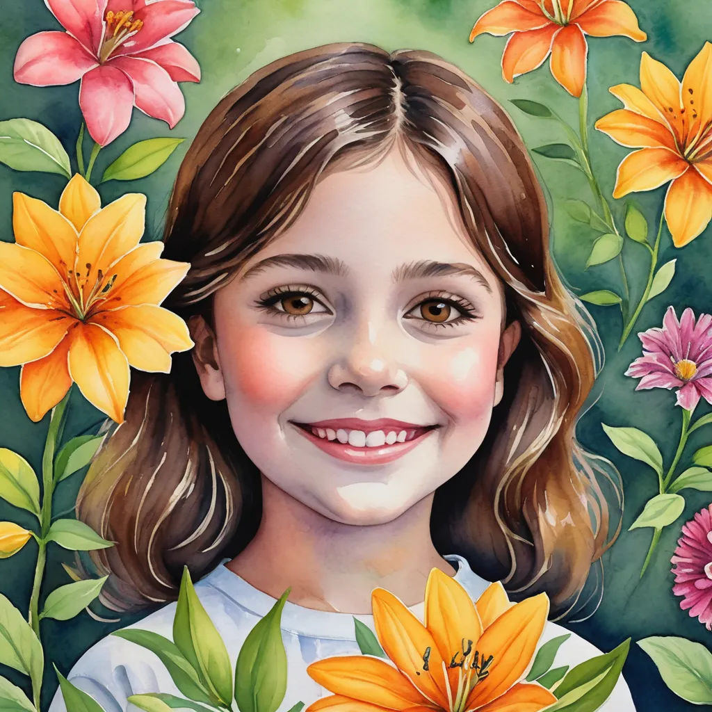 a painting of a girl with flowers in her hair and a smile on her face, with a green background, photorealism, an ultrafine detailed painting, Bob Byerley, in gouache detailed paintings