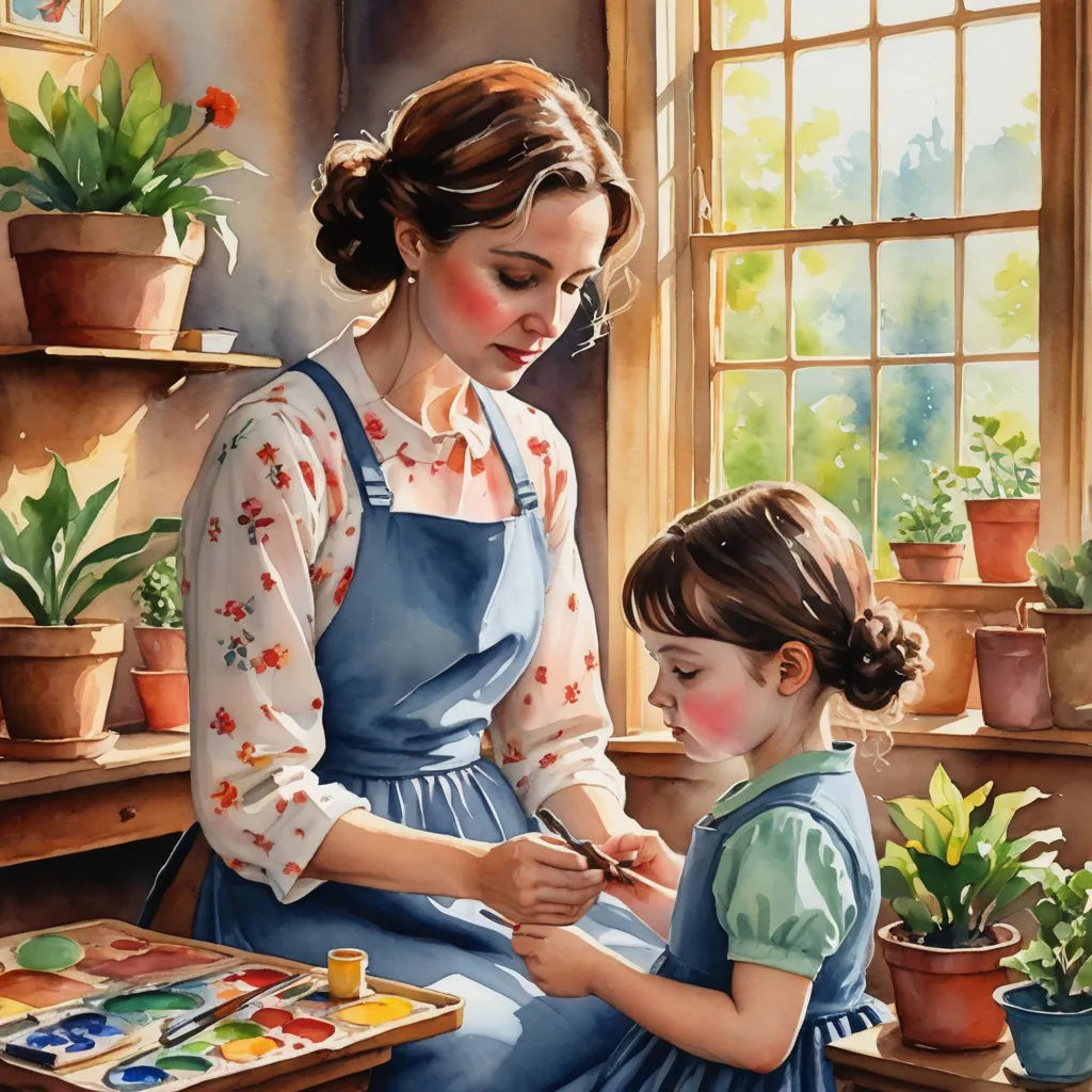 a painting of a mother and her child painting a picture of a mother and her child painting a picture of a mother and her child, naive art, a detailed painting, artist, detailed painting