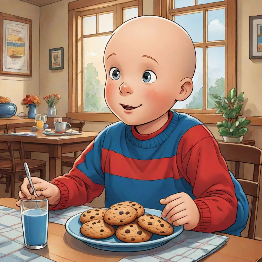 a cartoon boy sitting at a table with cookies and milk in front of him and a glass of milk in front of him, remodernism, a storybook illustration, Charles Schulz, official art