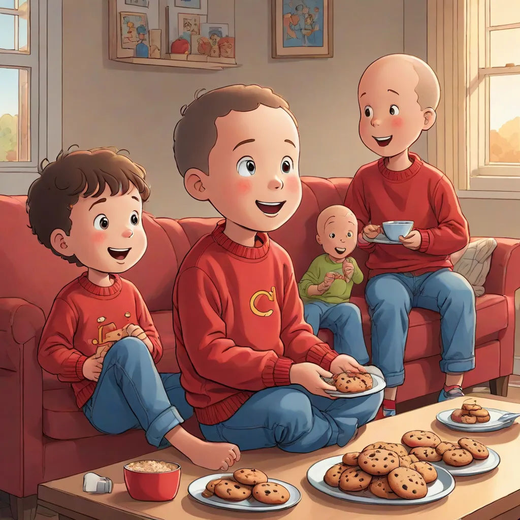 a family sitting on a couch eating cookies and cookies on a plate in front of them, and a baby sitting on the couch, sots art, a storybook illustration, Diego Gisbert Llorens, storybook illustration