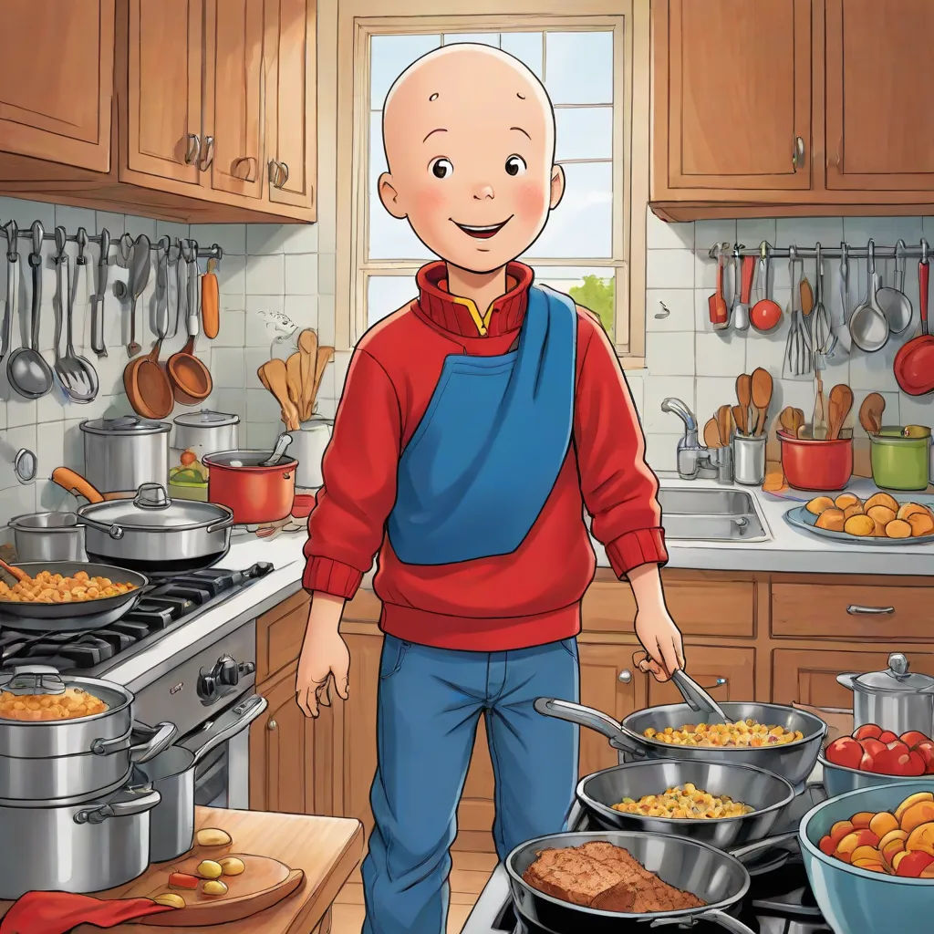 a cartoon of a man cooking in a kitchen with a lot of food on the counter and a pot of food on the stove, remodernism, a character portrait, Brian Snøddy, official art