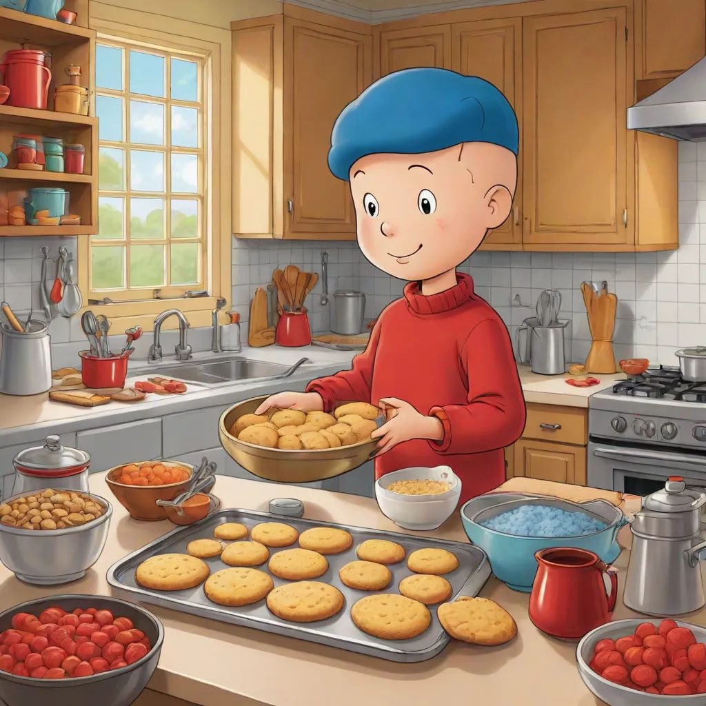 a boy in a kitchen making cookies and other food items on a counter top with a bowl of berries, les nabis, a character portrait, Camille Bombois, promotional image