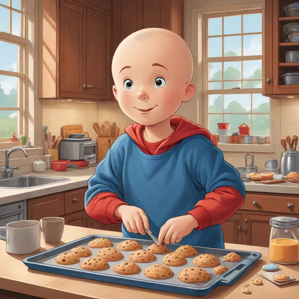 a cartoon boy is making cookies in the kitchen with a tray of cookies on the counter and a cup of coffee, remodernism, a stock photo, Brian Snøddy, cgi