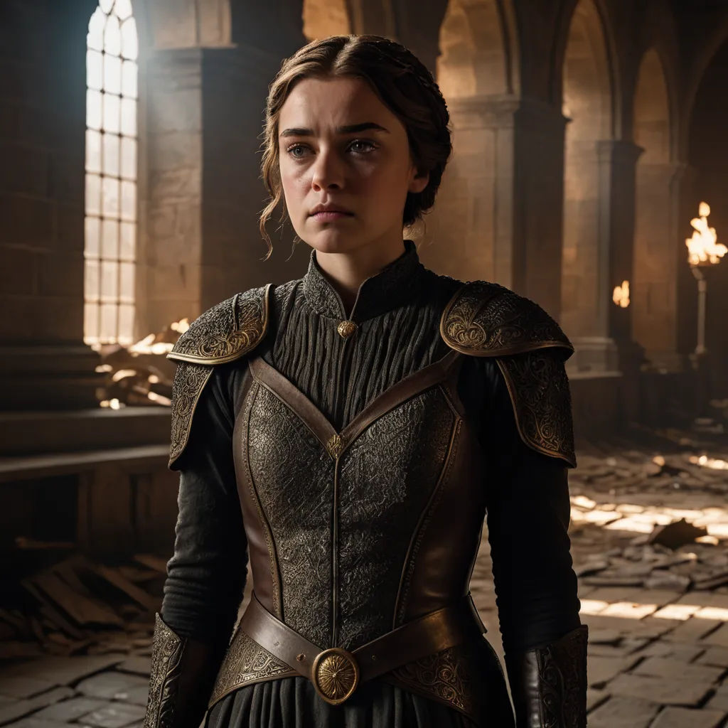 a woman in a medieval dress standing in a room with stone floors and a large window in the background, antipodeans, a character portrait, Ada Gladys Killins, promotional image