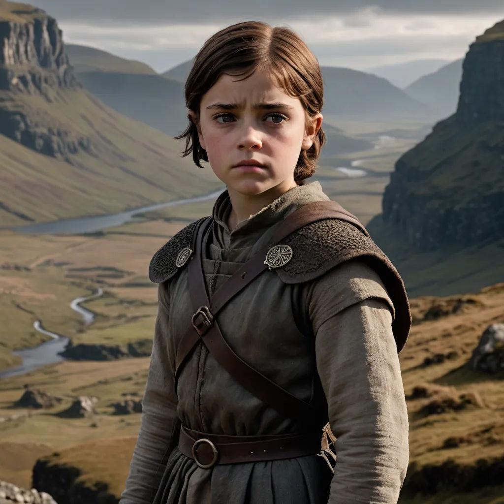 a young girl in a brown dress standing in a mountainous area with a river running through it and mountains in the background, antipodeans, a detailed matte painting, Ada Gladys Killins, promotional image