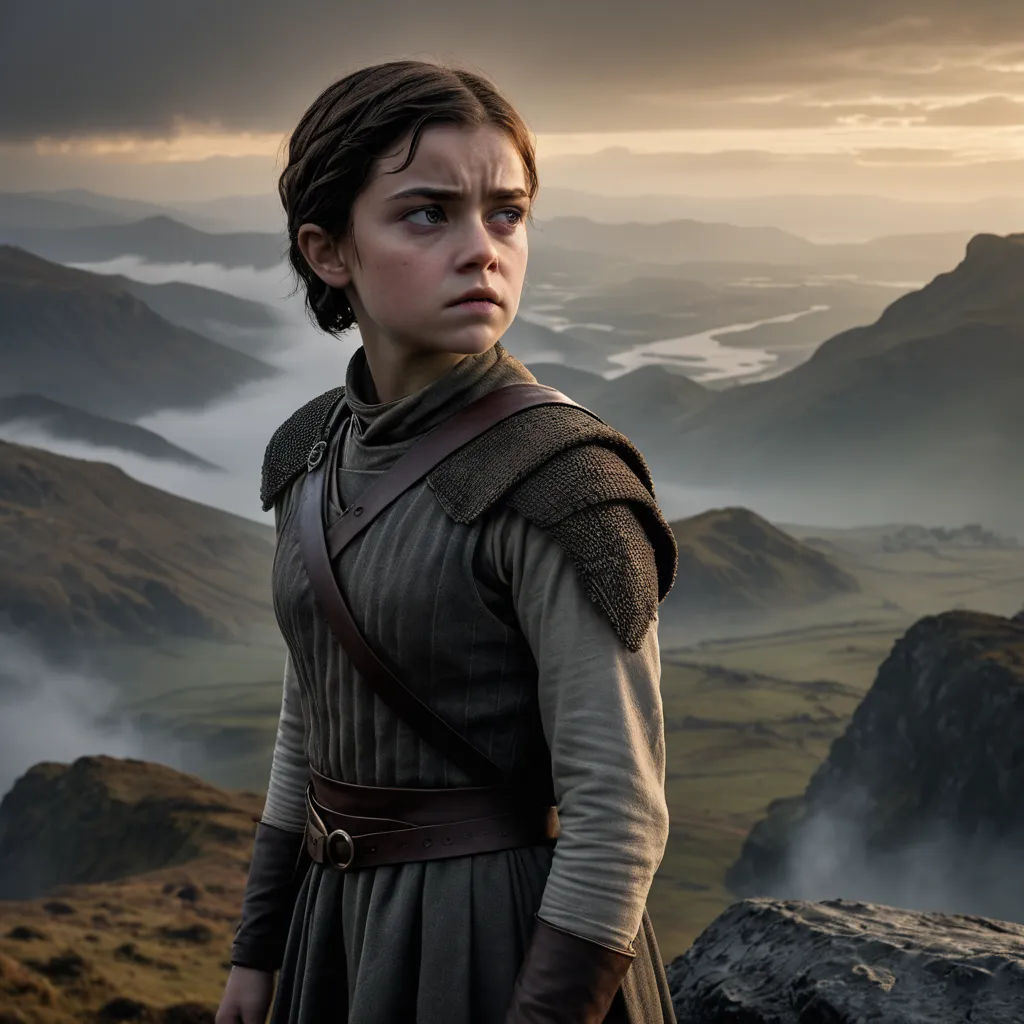 a woman in a dress standing on a mountain top with a cloudy sky behind her and mountains in the distance, visual art, a detailed matte painting, Ada Gladys Killins, imax 70 mm footage