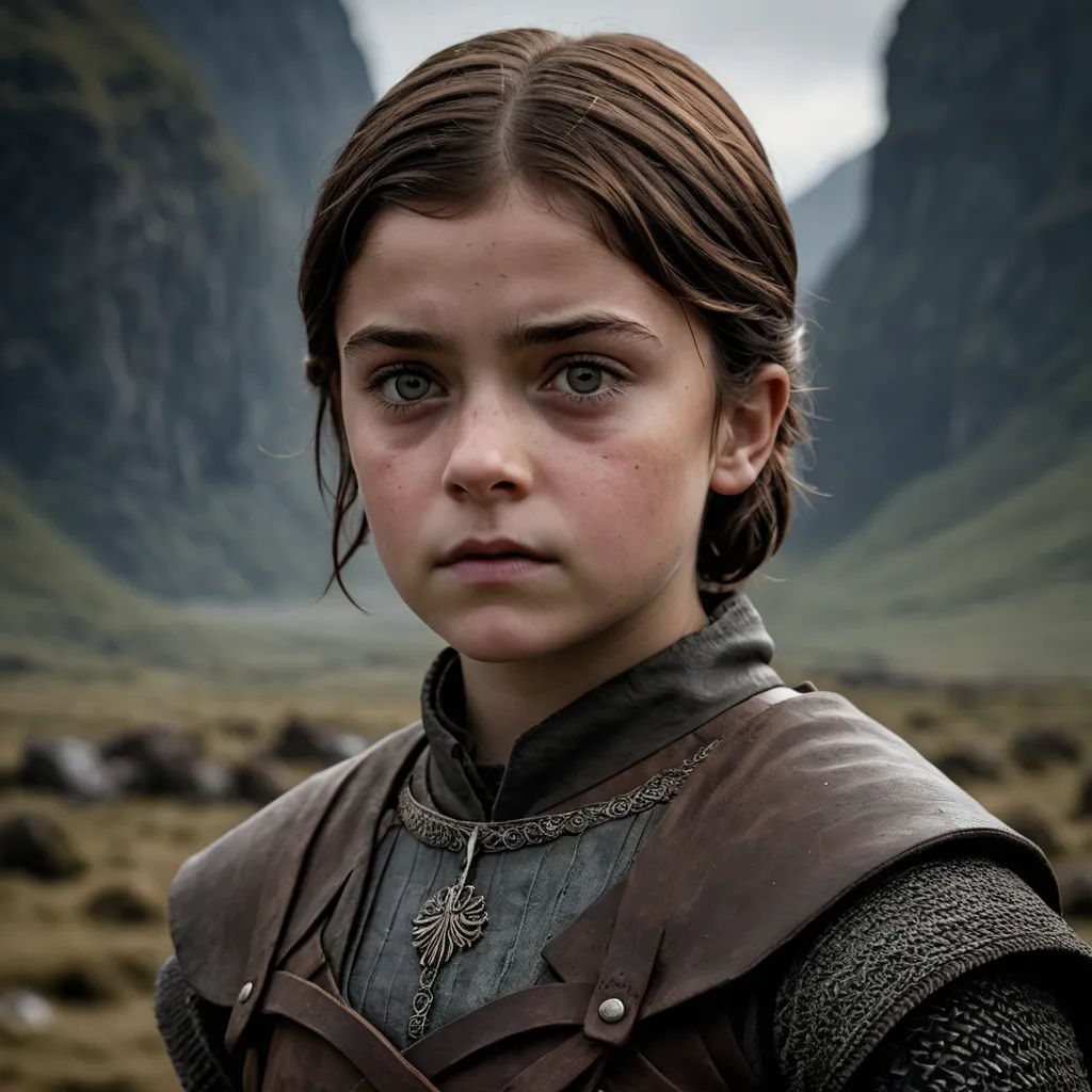a young girl in a leather outfit with a mountain in the background and a valley in the distance with rocks and grass, antipodeans, a character portrait, Ada Gladys Killins, promotional image