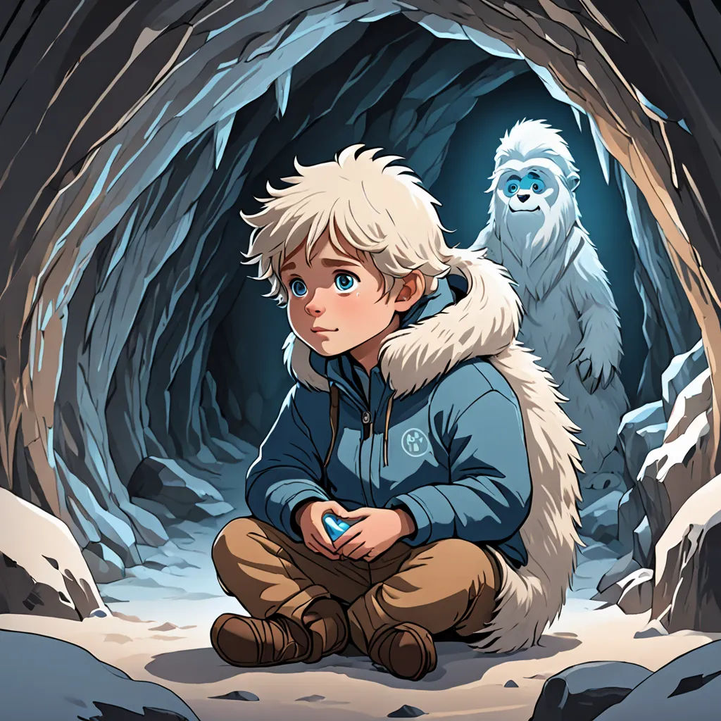 a boy sitting in a cave with a monkey on his back and a monkey on his shoulder in the background, fantasy art, a storybook illustration, Cliff Childs, official art