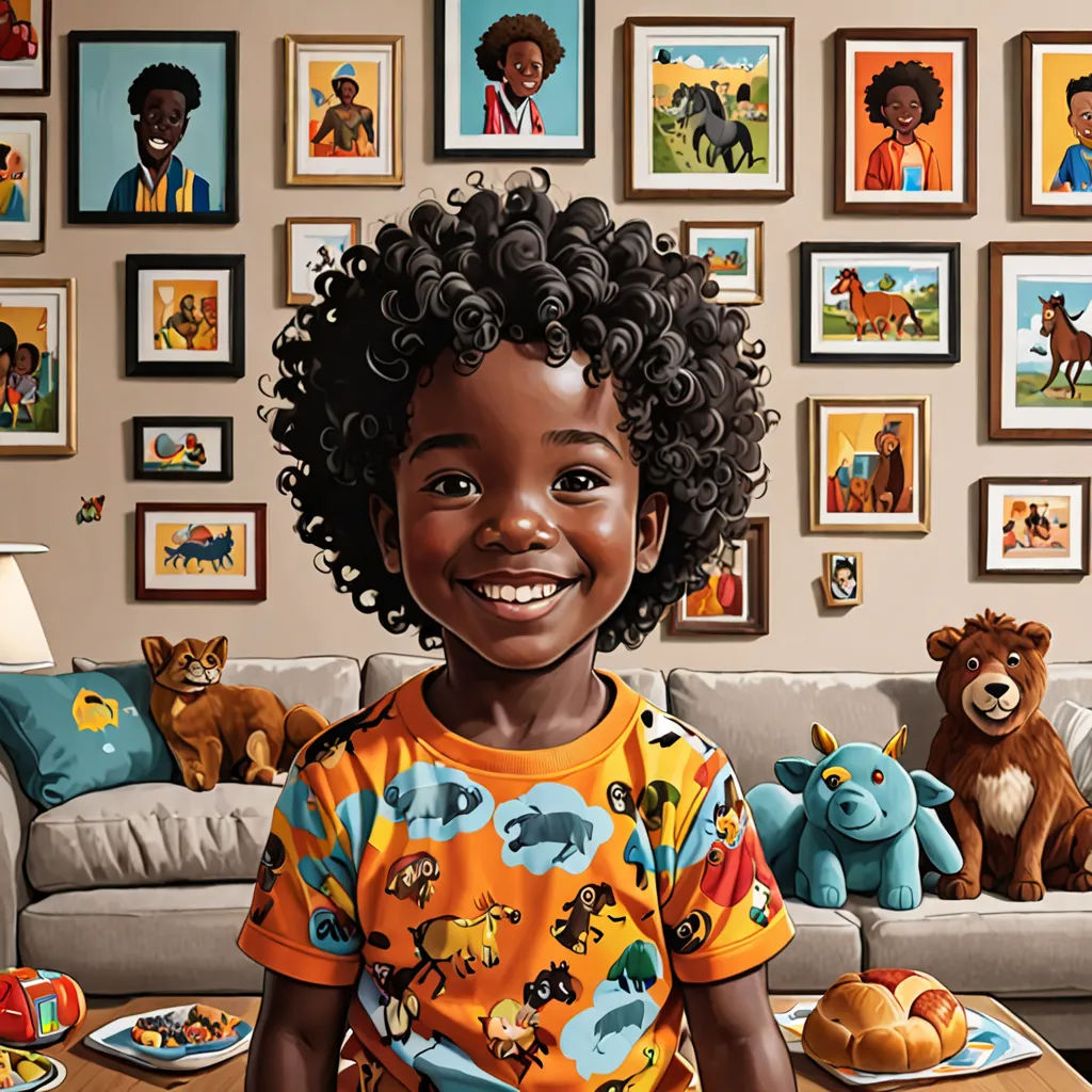 a painting of a child in a living room with toys on the floor and a couch in the background, american scene painting, a storybook illustration, Chris LaBrooy, highly detailed digital painting