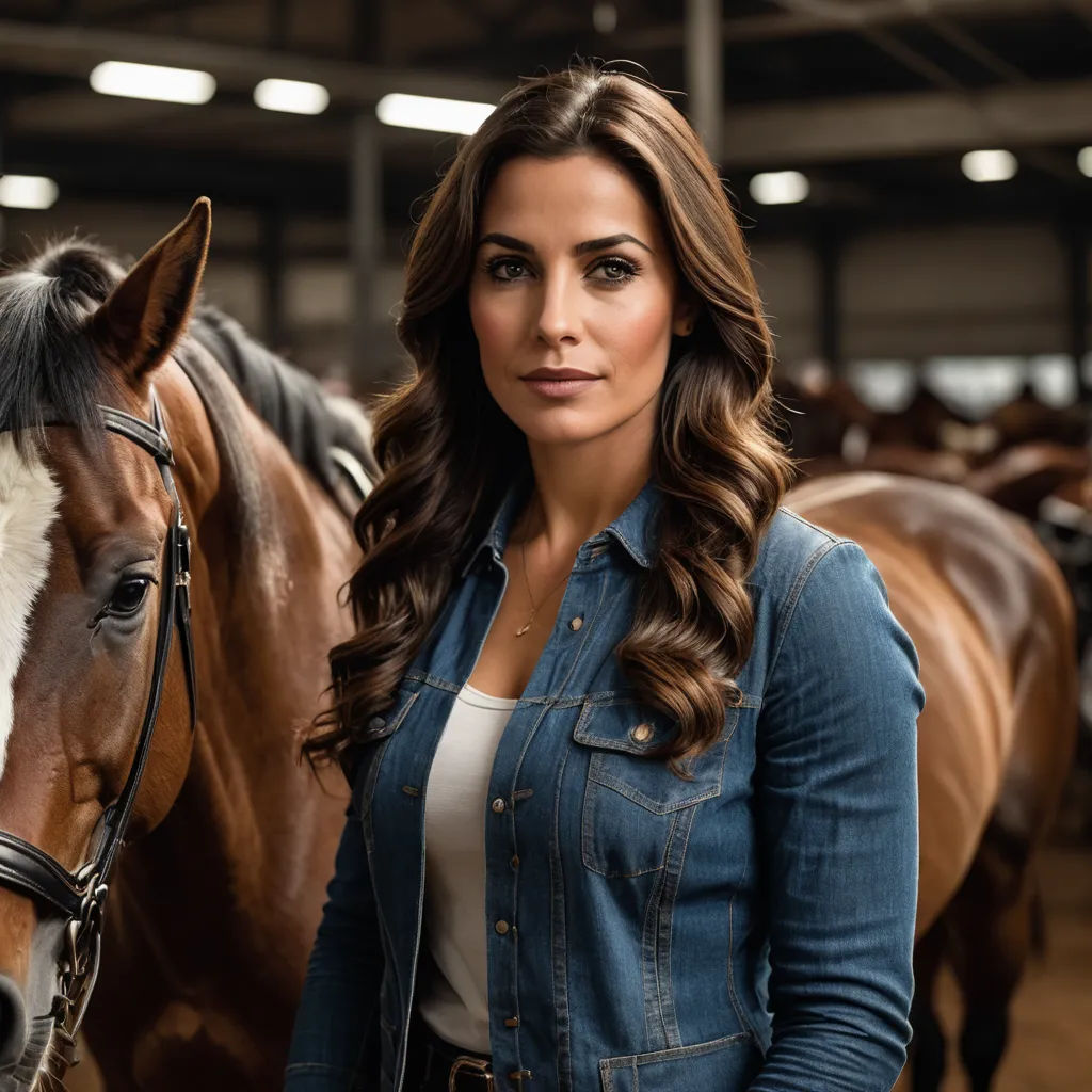 a woman standing next to a horse in a stable with other horses in the background and a man standing next to her, private press, a character portrait, David Teniers III, promotional image