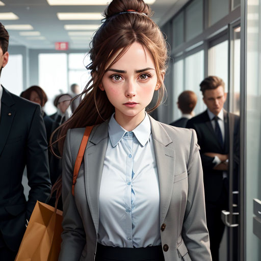 a woman in a suit and tie walking down a hallway with a man in a suit behind her and a woman in a suit and tie