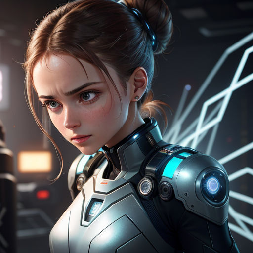 a woman in a sci - fi fi outfit looking at something in the distance with a sci - fi fi light on